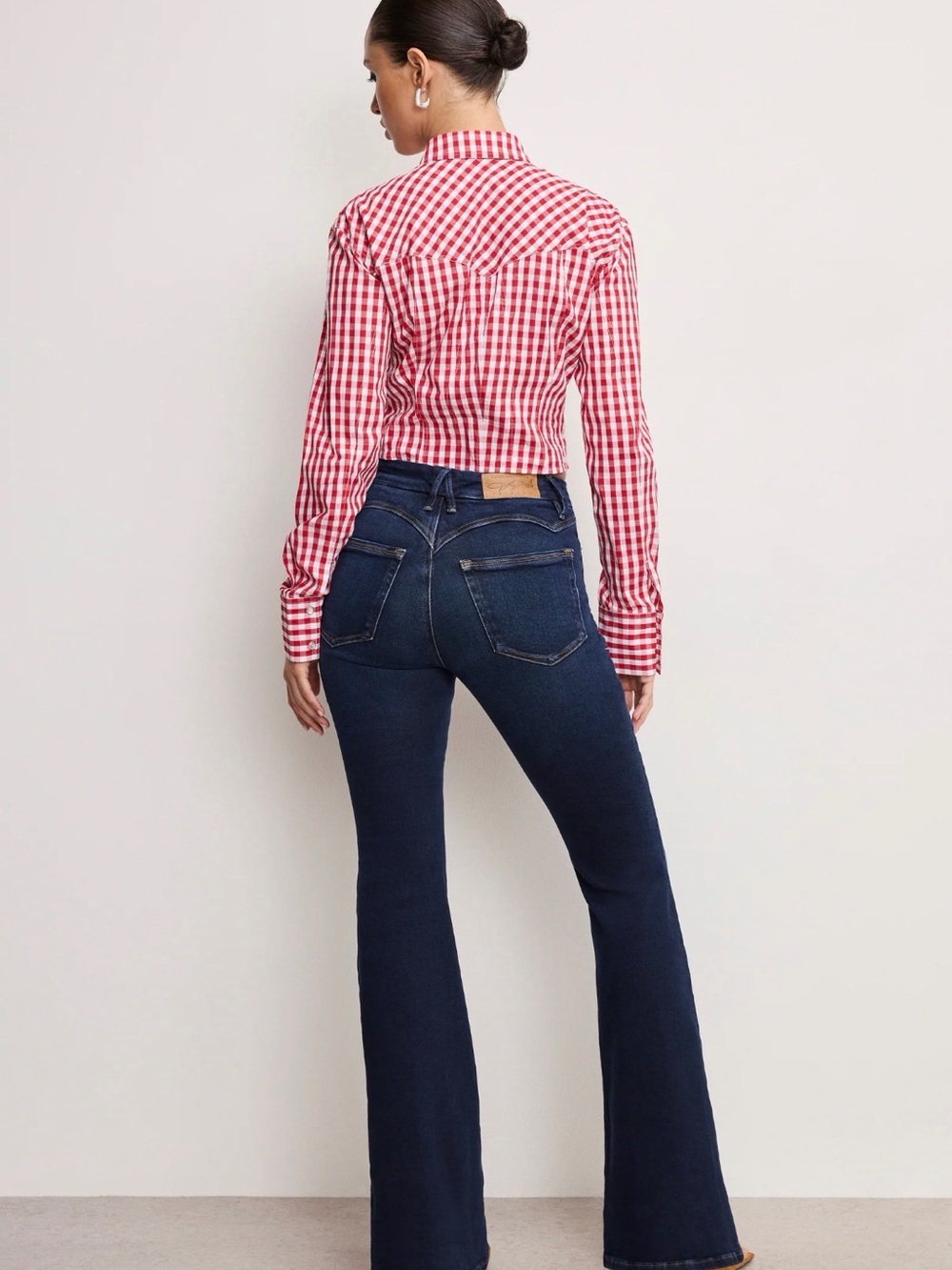 Good American DOLLY Parton flare jeans Dark Blue High-Rise Flared Sz 12p stretch